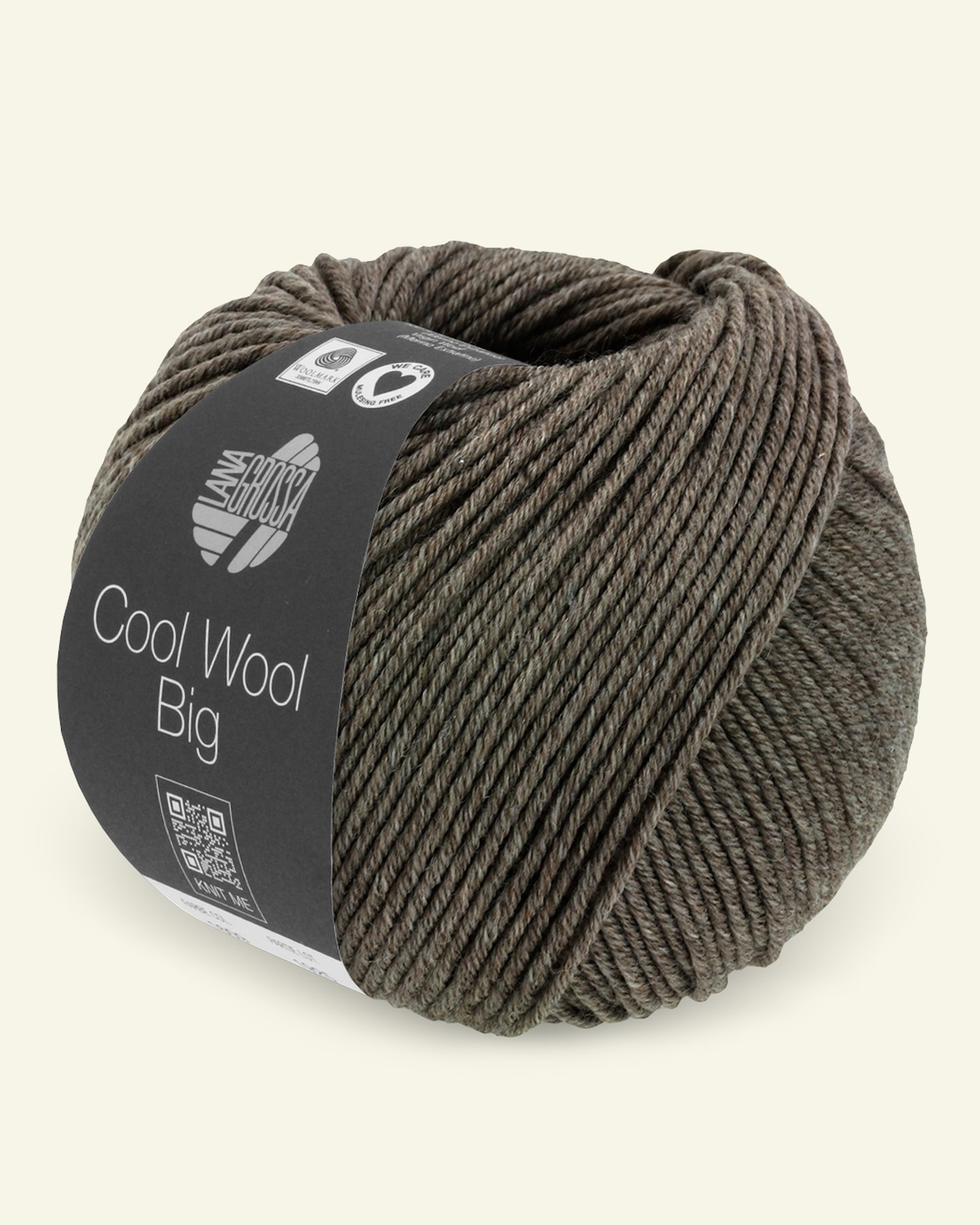 Lana Grossa, ekstrafint merinoullgarn "Cool Wool Big", mørk brun mel. 90001095_pack