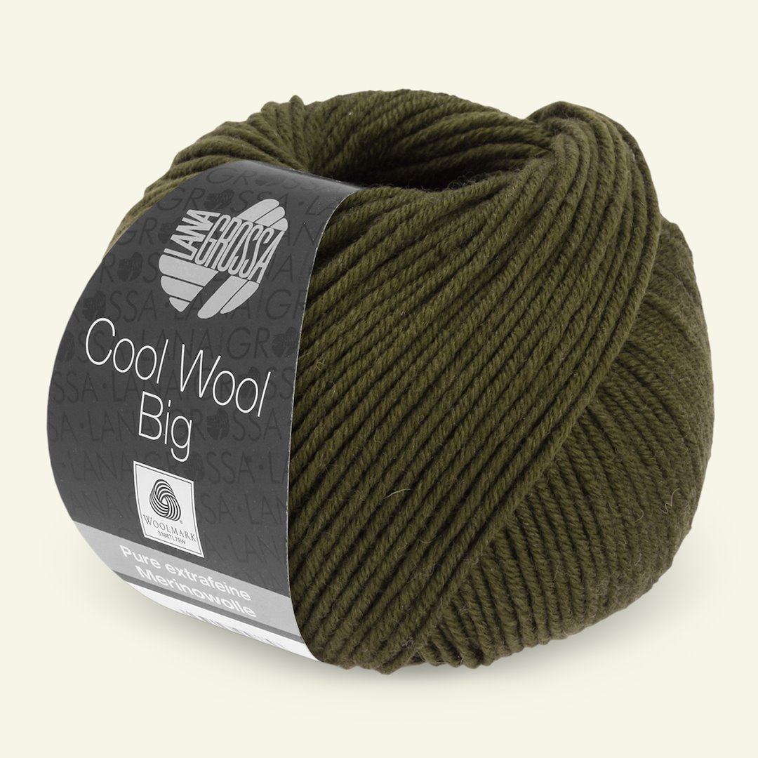 Se Lana Grossa, extrafin merinouldgarn "Cool Wool Big", mørk oliven hos Selfmade