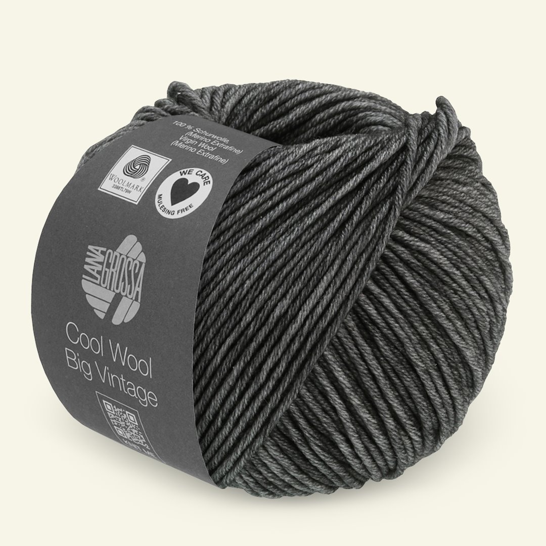 Se Lana Grossa, extrafin merinouldgarn "Cool Wool Big Vintage", mørk grå hos Selfmade