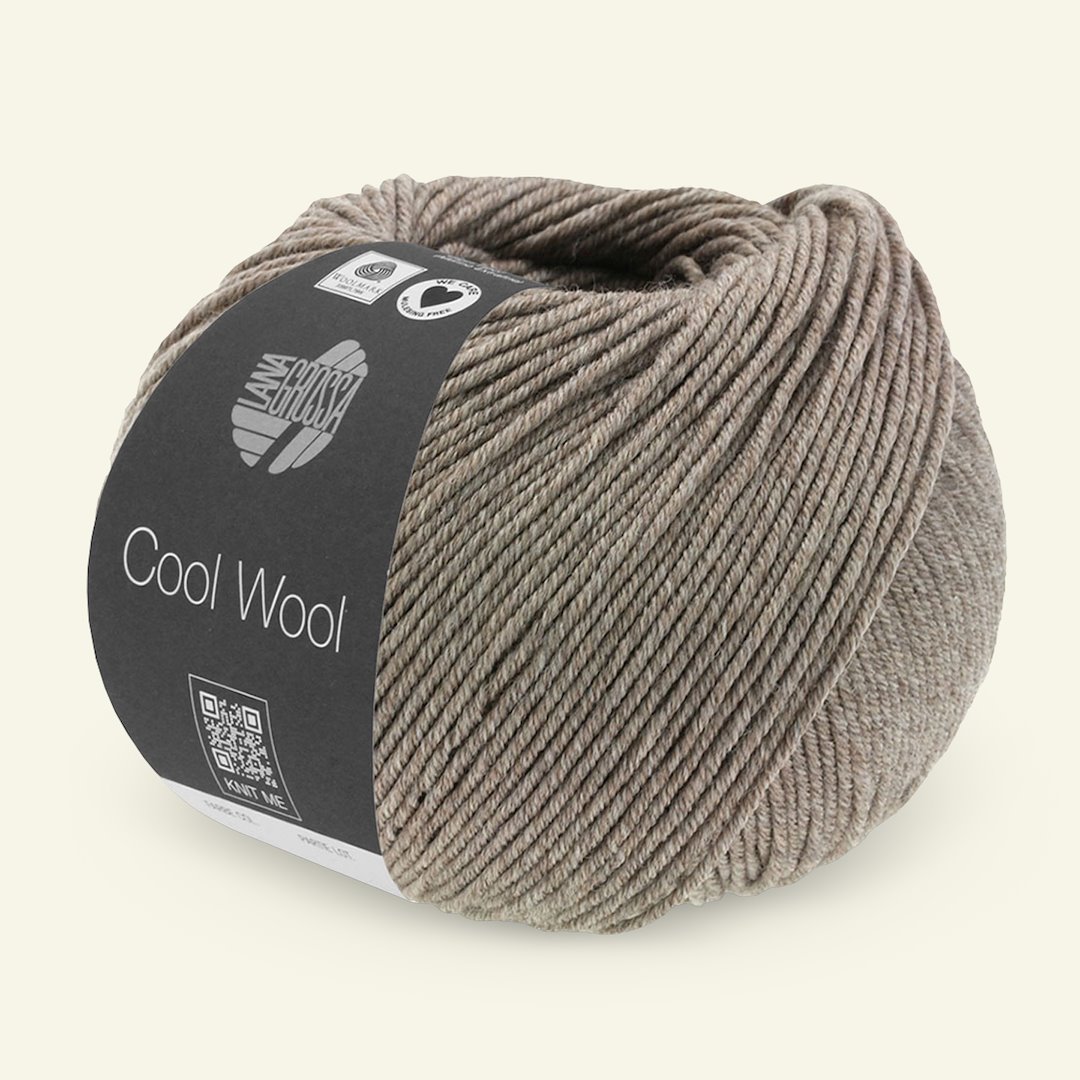 Se Lana Grossa, extrafin merinouldgarn "Cool Wool", gråbeige mel. hos Selfmade