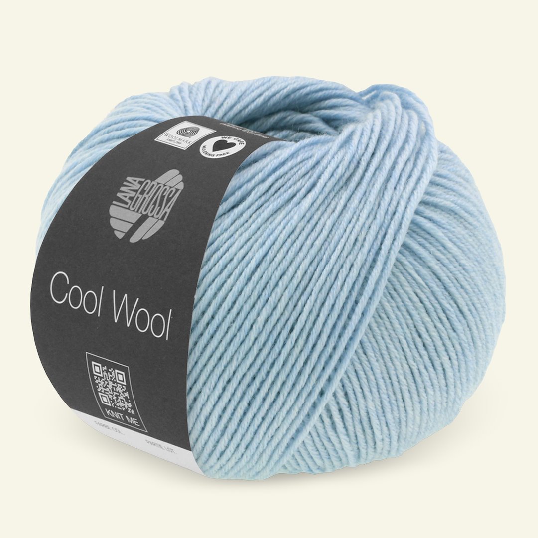 Se Lana Grossa, extrafin merinouldgarn "Cool Wool", lys blå mel. hos Selfmade