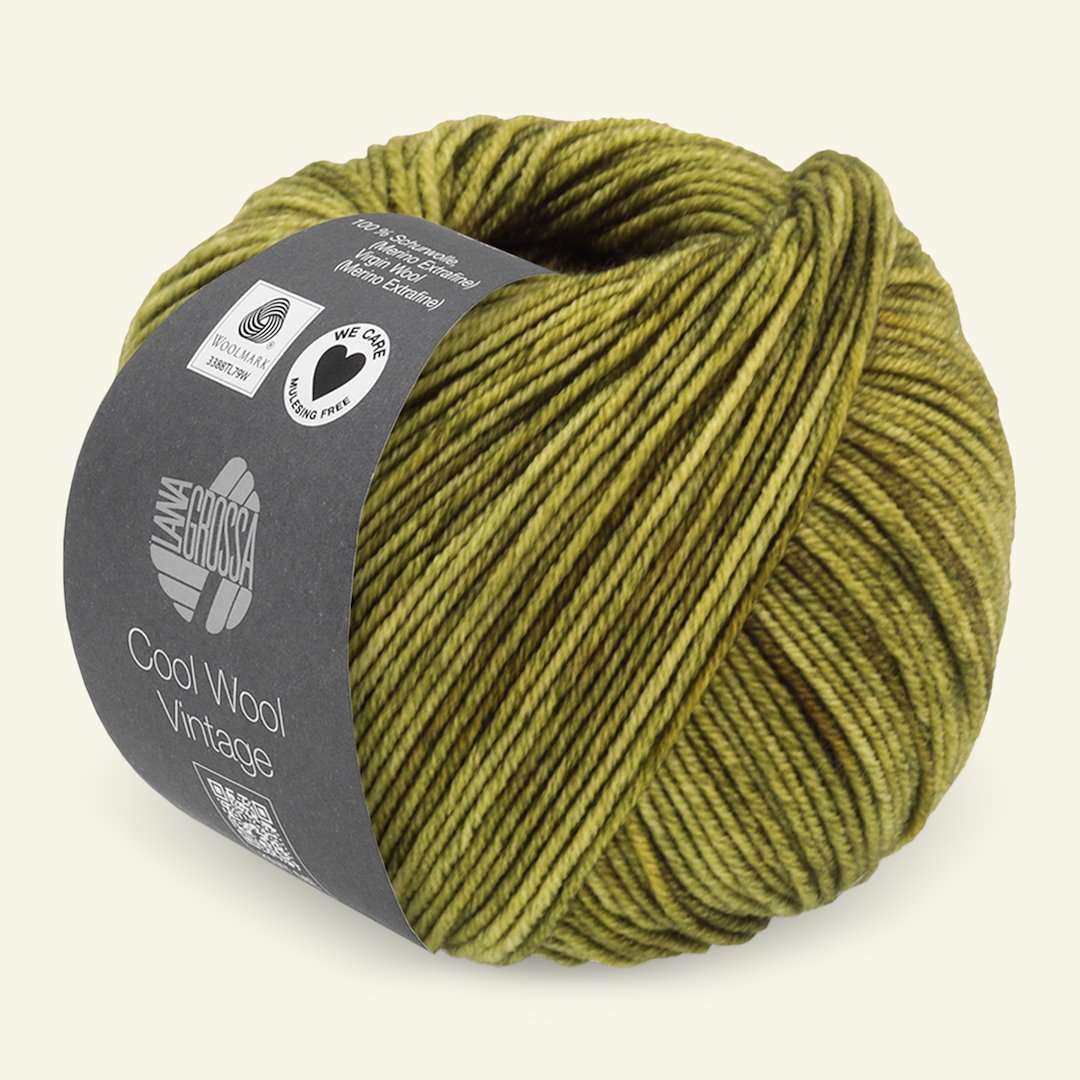Se Lana Grossa, extrafin merinouldgarn "Cool Wool Vintage", oliven grøn hos Selfmade