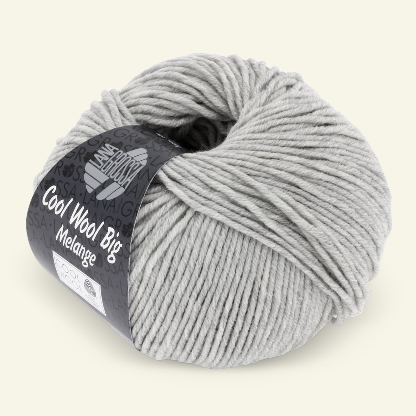 Lana Grossa, extrafine merino ullgarn "Cool Wool Big", ljusgrå mel. 90001085_pack