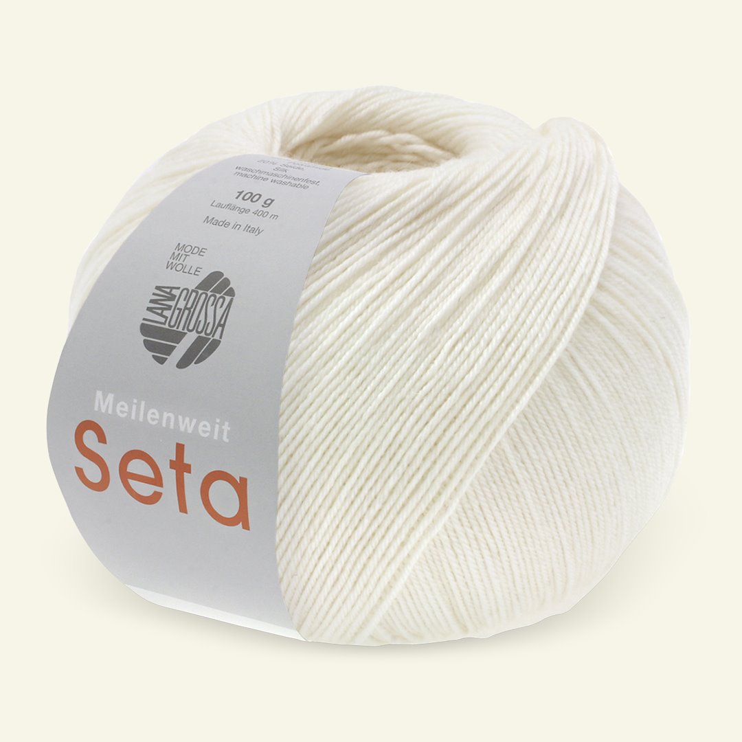 Se Lana Grossa, strømpegarn med uld og silke "Meilenweit 100 Seta", hvid hos Selfmade