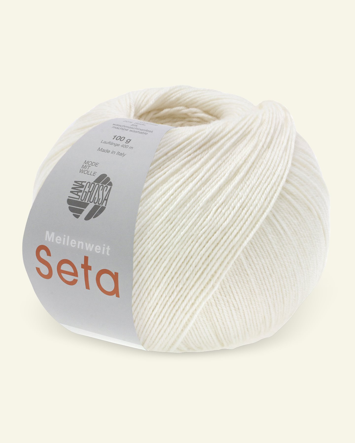 Lana Grossa, strømpegarn med uld og silke "Meilenweit 100 Seta", hvid 90000971_pack