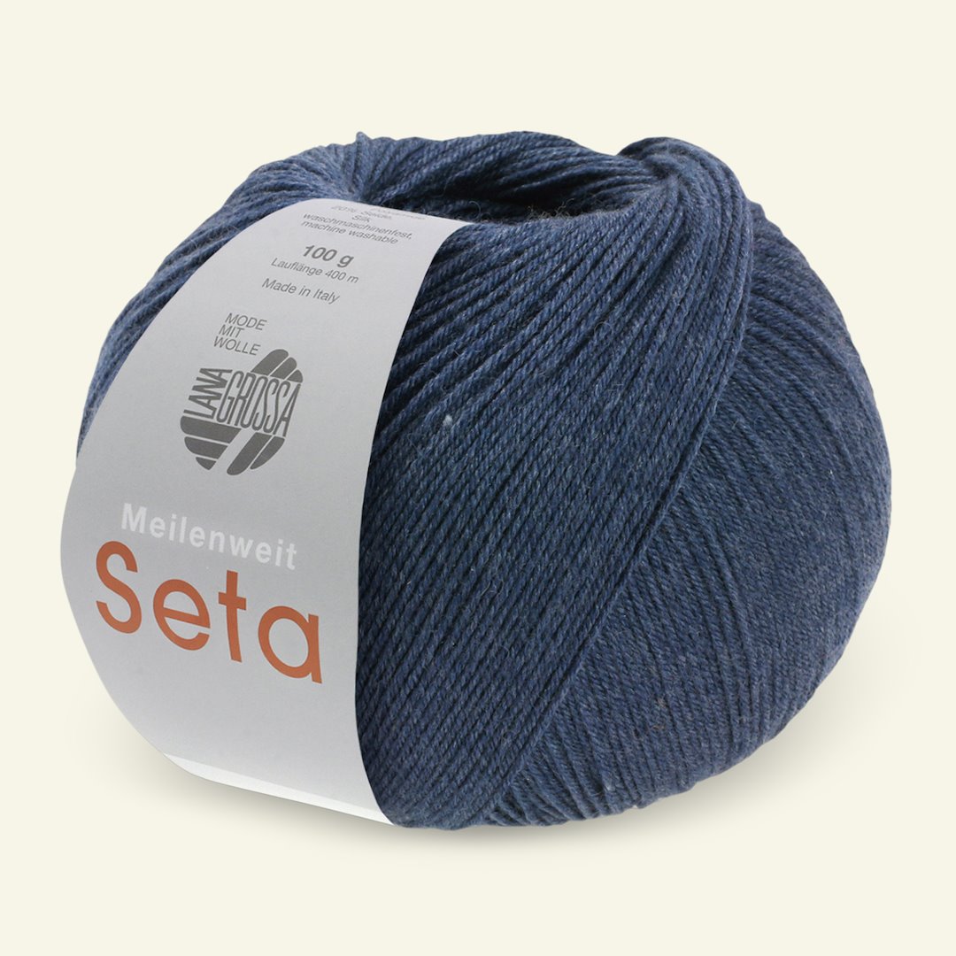 Se Lana Grossa, strømpegarn med uld og silke "Meilenweit 100 Seta", mørk blå hos Selfmade
