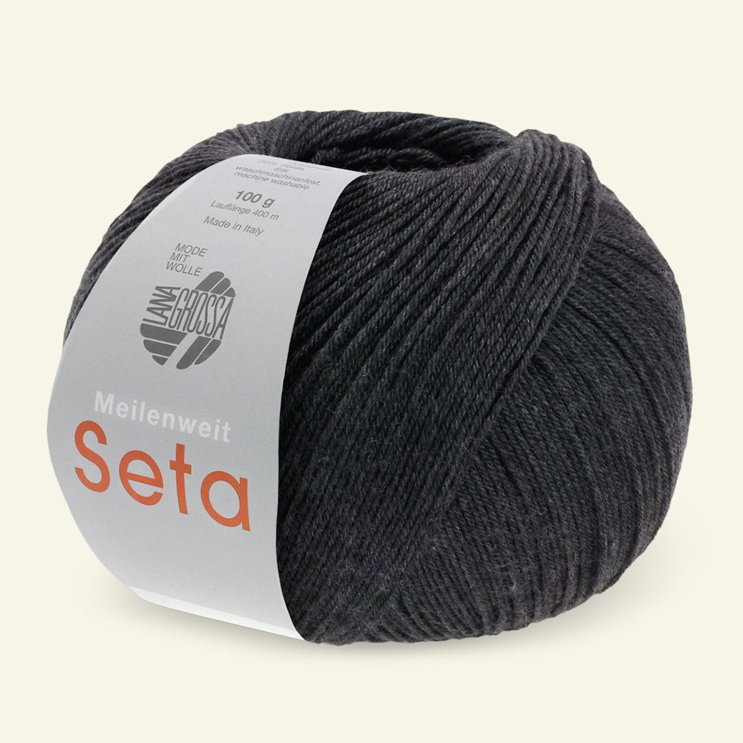 Se Lana Grossa, strømpegarn med uld og silke "Meilenweit 100 Seta", mørk grå hos Selfmade