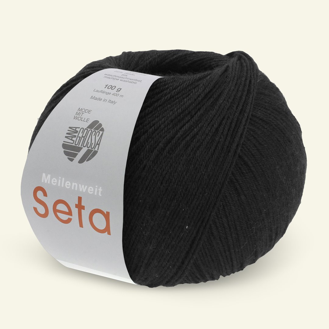 Se Lana Grossa, strømpegarn med uld og silke "Meilenweit 100 Seta", sort hos Selfmade