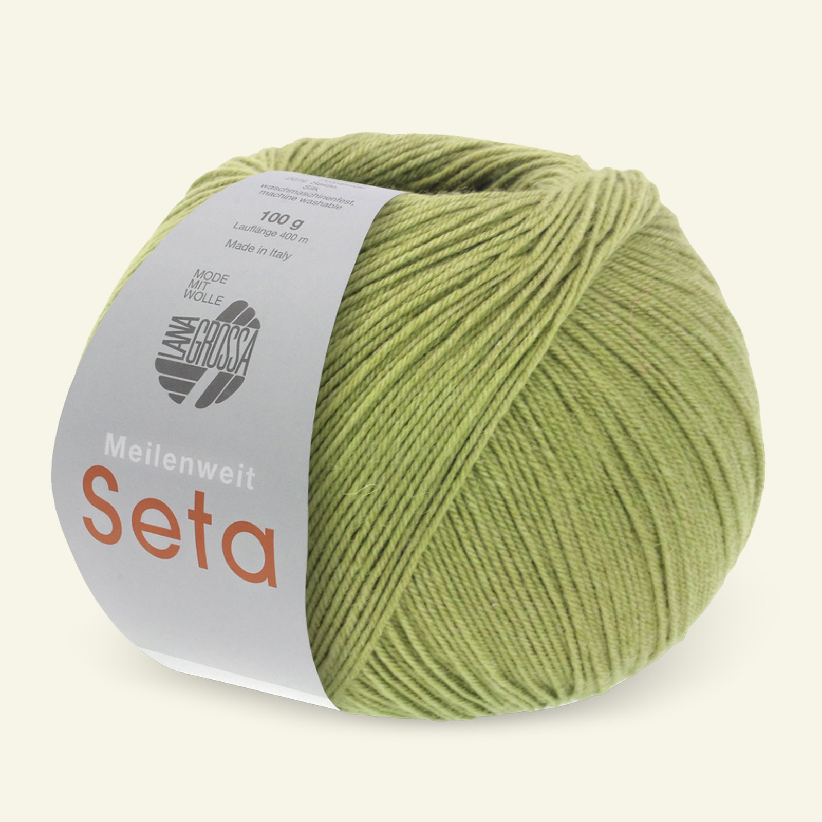 Lana Grossa, strømpegarn med ull og silke "Meilenweit 100 Seta", olivengrønn 90000965_pack