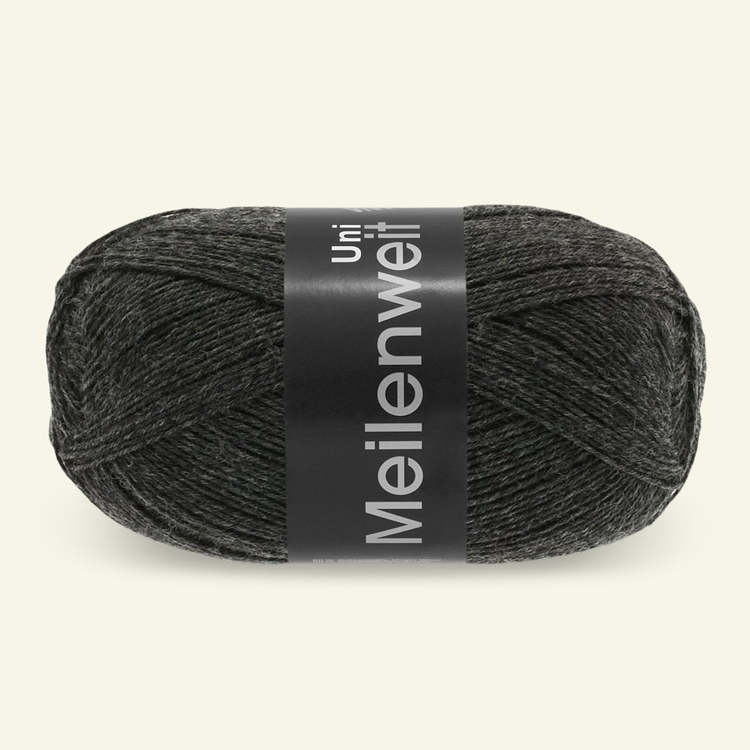 Billede af Lana Grossa, uld strømpegarn "Meilenweit 100 Uni", mørk grå mel.