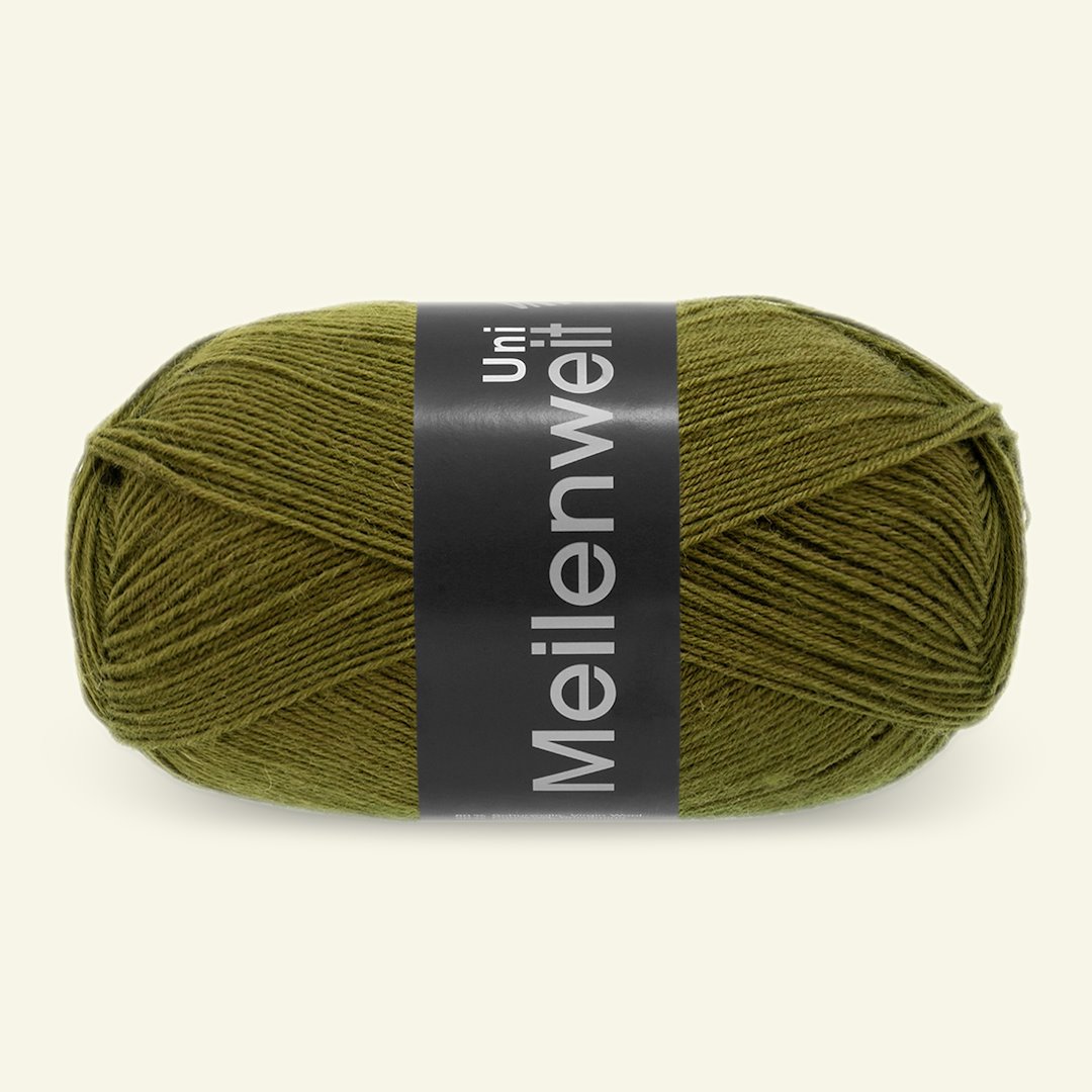 Se Lana Grossa, uld strømpegarn "Meilenweit 100 Uni", oliven grøn hos Selfmade