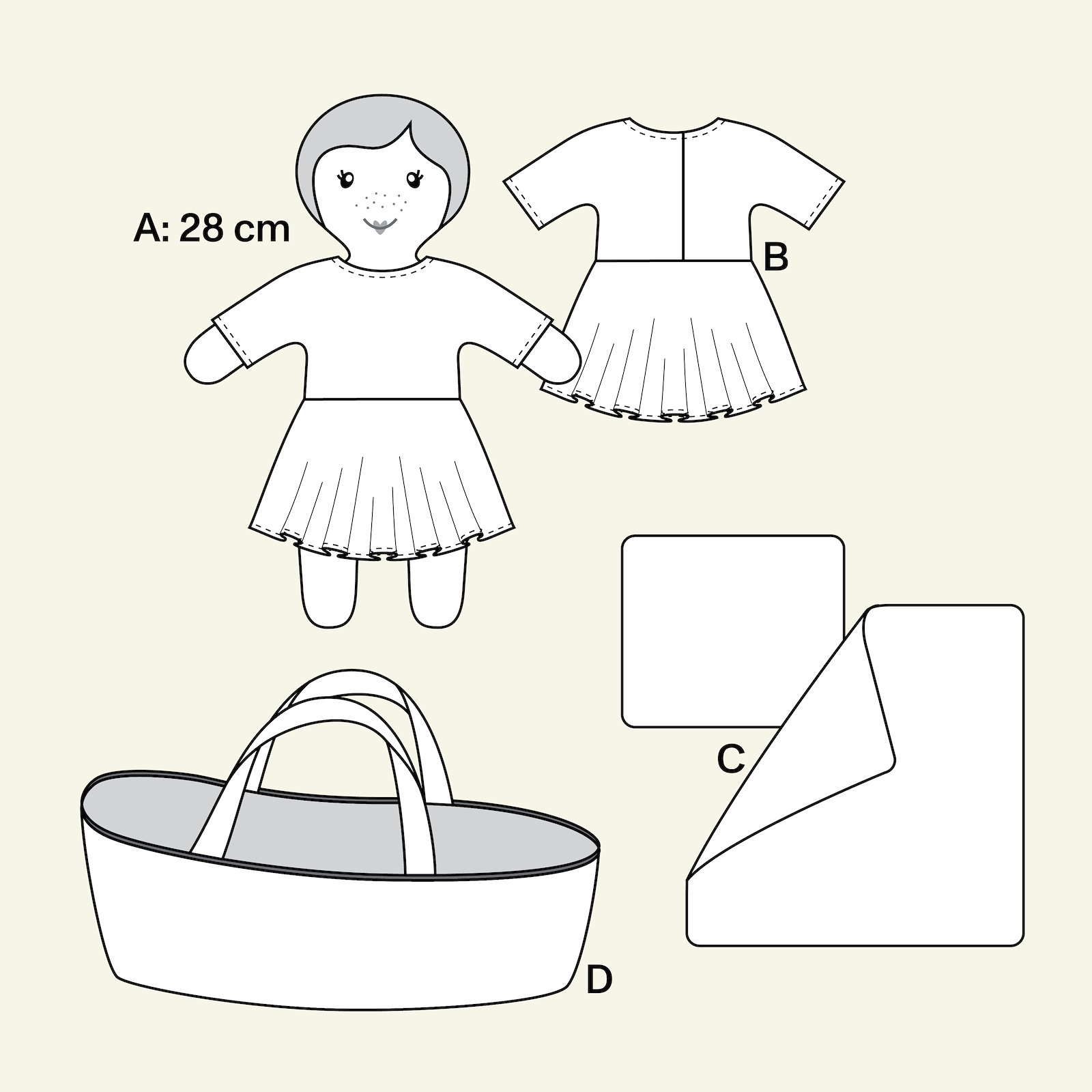 Mini doll with clothes and carrycot p90326_pack
