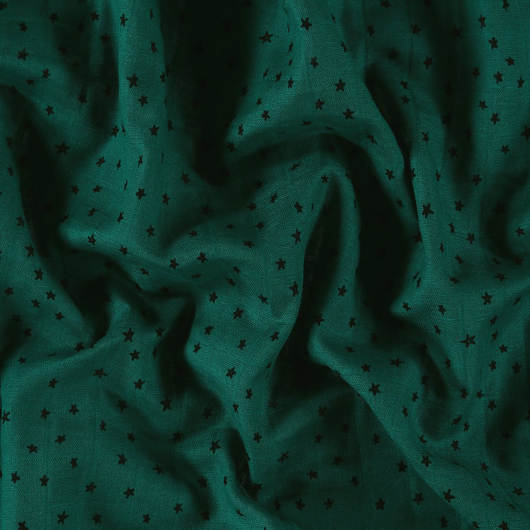 Billede af Musselin 2-lags petrol grøn med stjerner