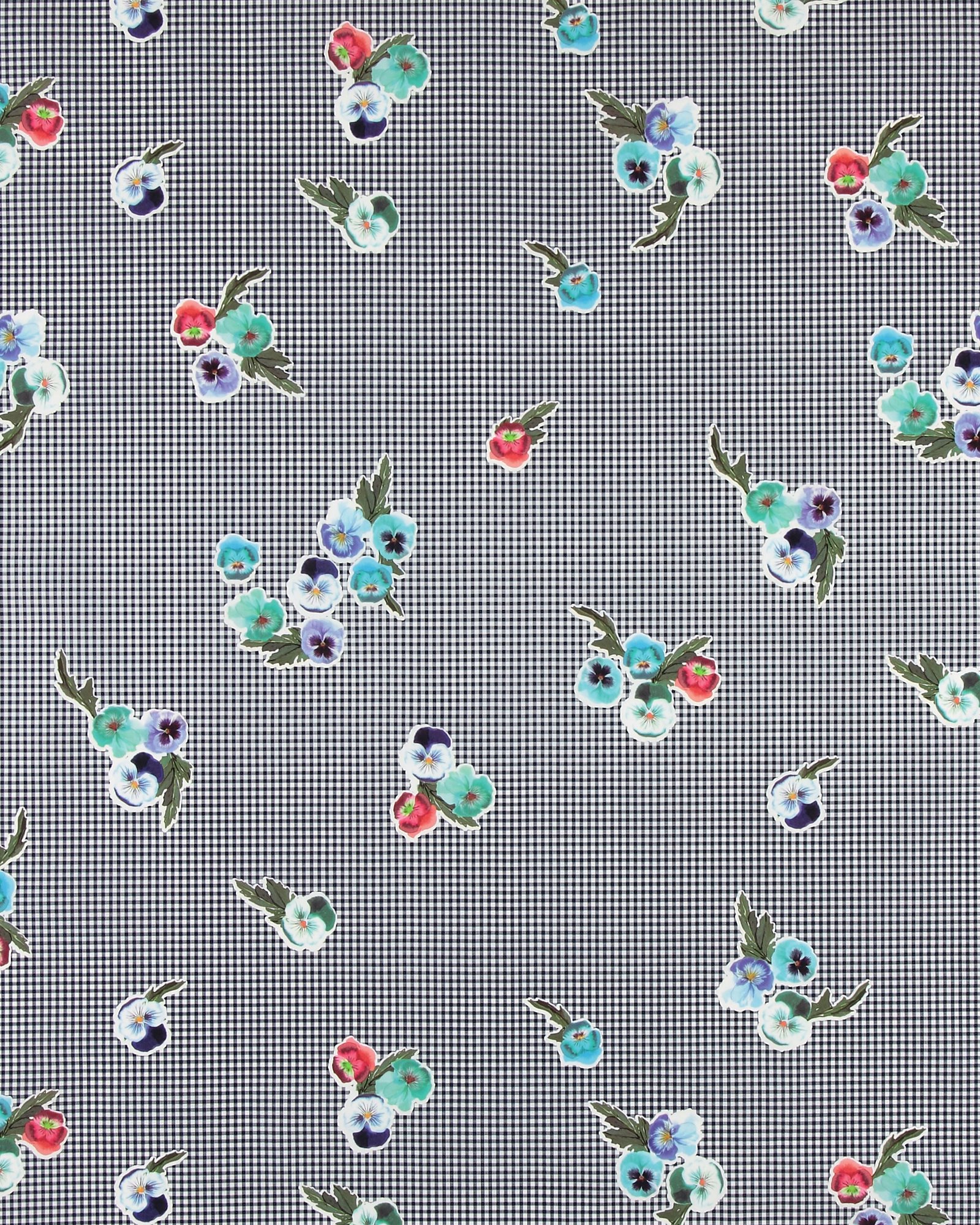 Non-woven oilcloth blue check w flowers 861706_pack_sp
