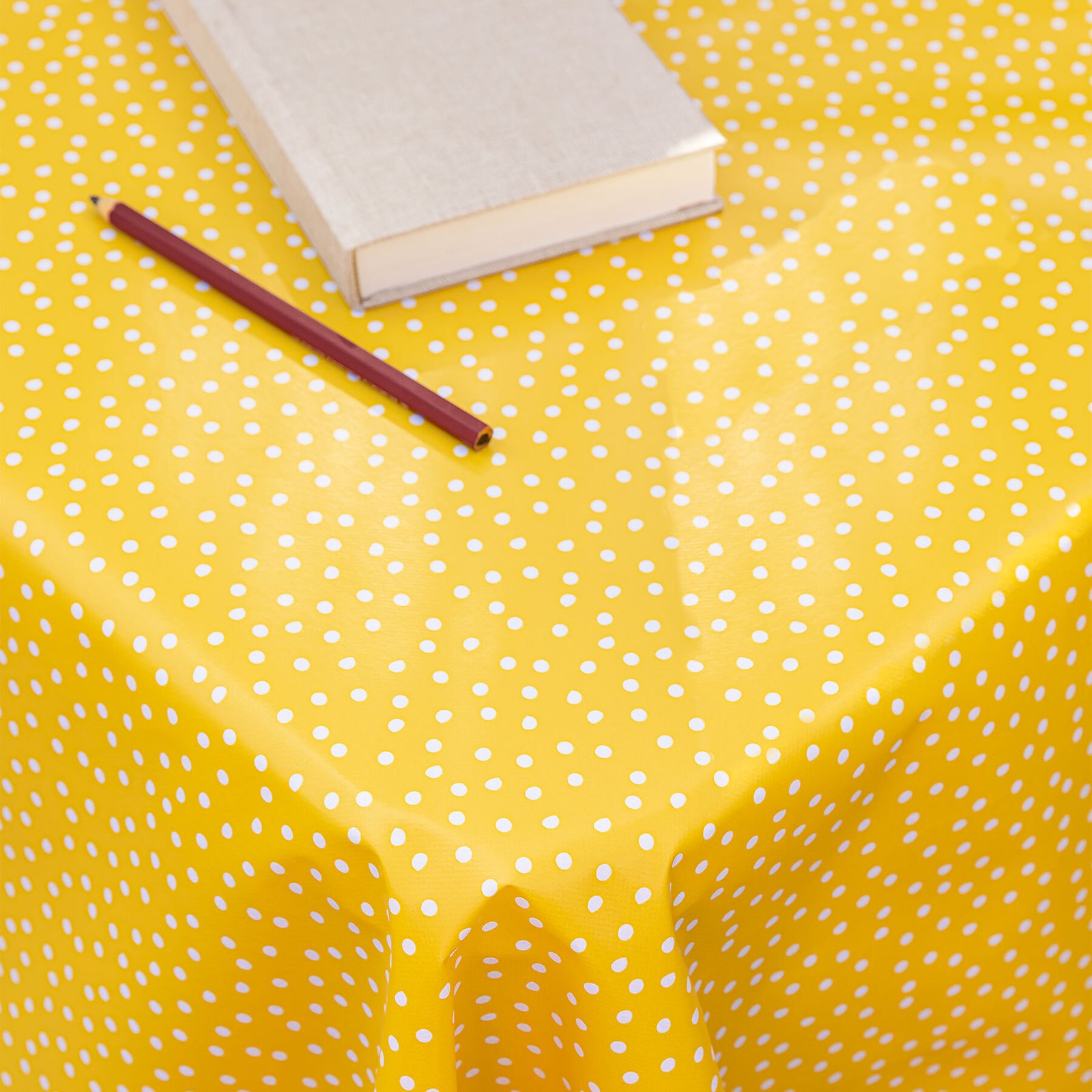 Non-woven oilcloth yellow w white dots 866115_sskit