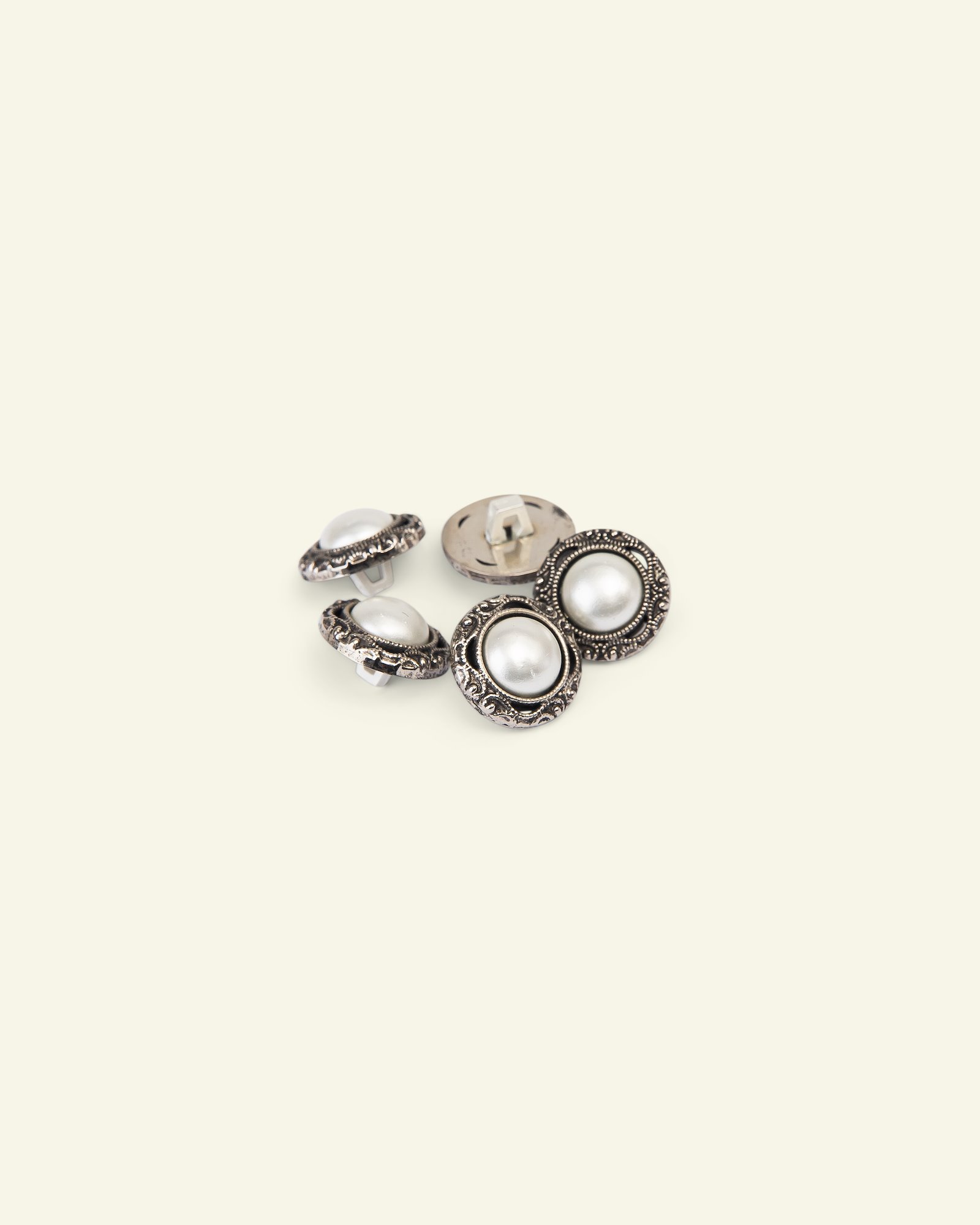 Ösenknopf Metall, 15mm weiße Perle,5St. 33078_pack