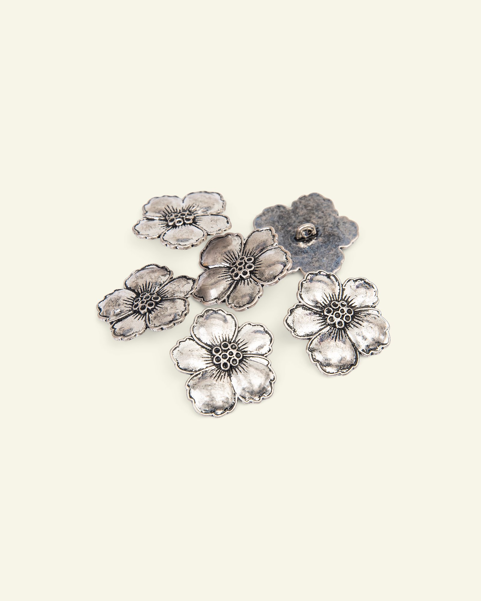 Ösenknopf Metall Blume 25mm Silber, 6St. 33585_pack