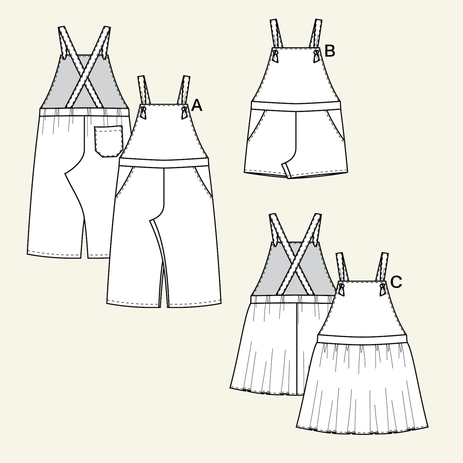 Overalls, shorts, pinafore, 110/4y p60029_pack