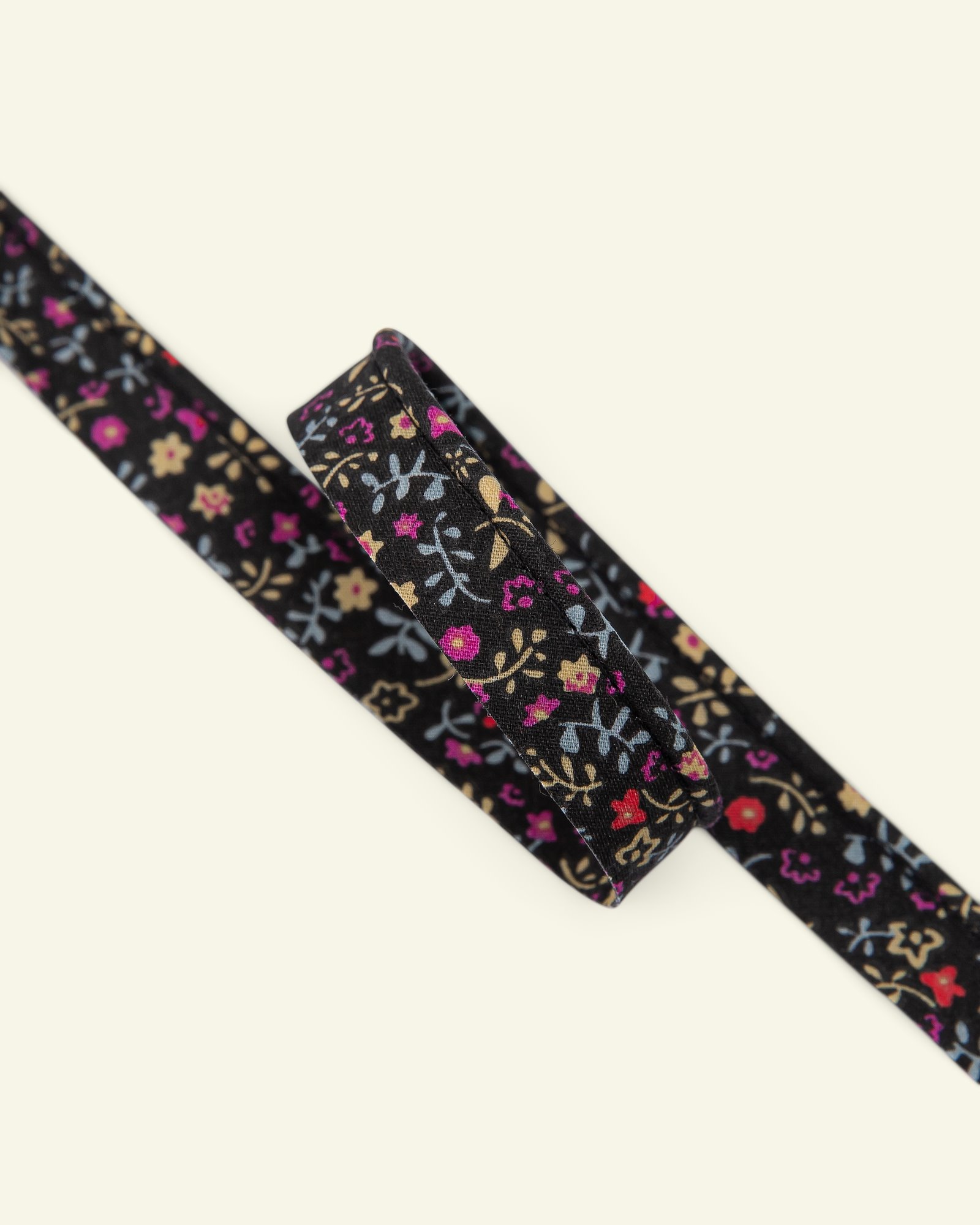 Pipingbånd blomster 4mm sort/gul/pink 3m 22329_pack