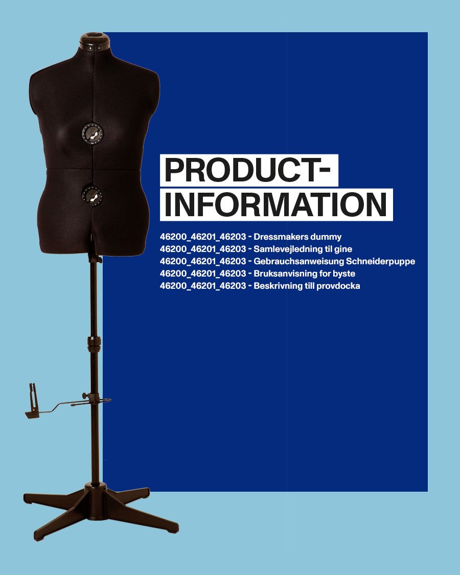 Produktinformasjon: 46200, 46201, 46203 - Bruksanvisning for byste DIY8509_46200_46201_46203_Dressmakers_Dummy.jpg