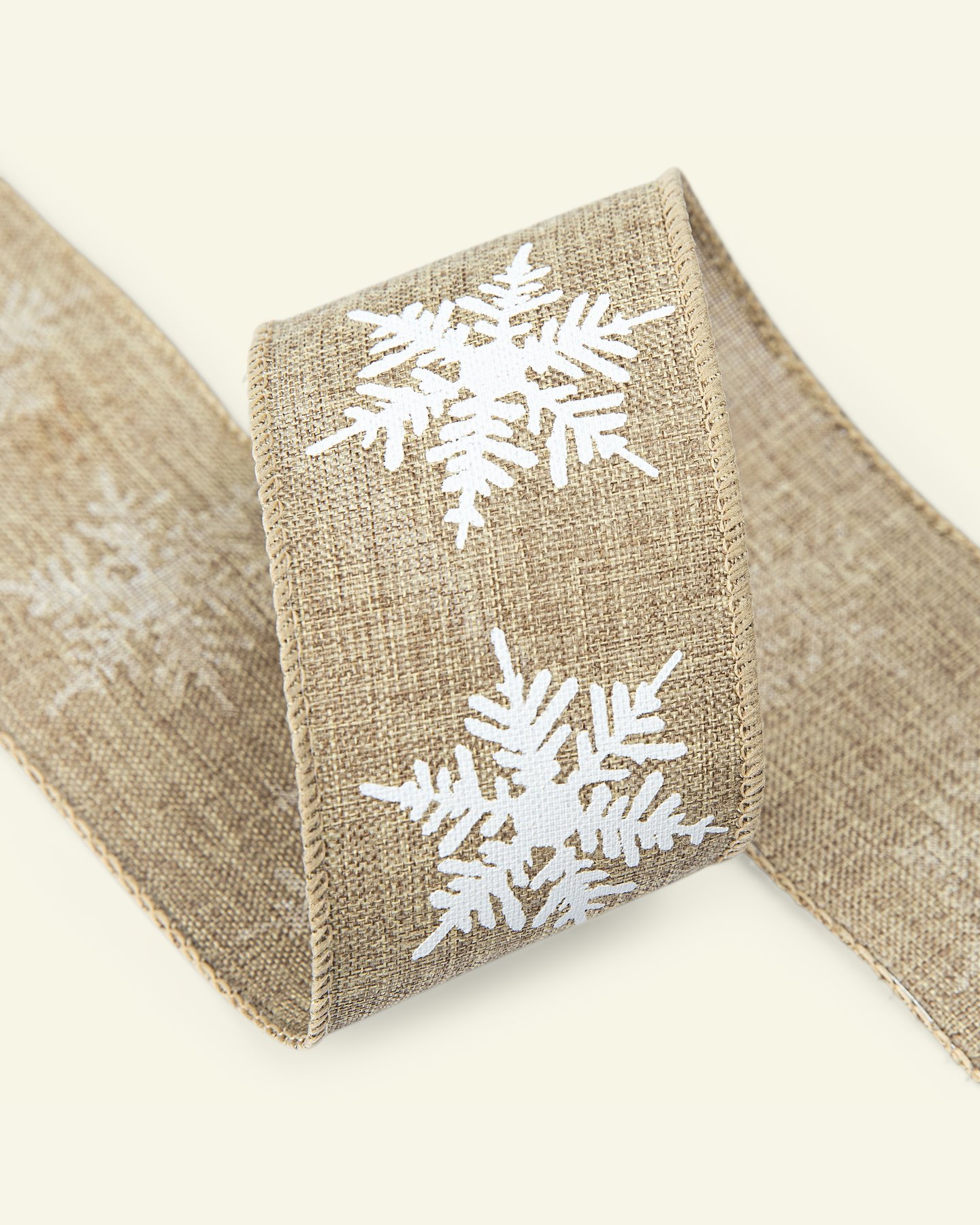 Ribbon wired snowflakes 50mm linen 10m 22483_pack