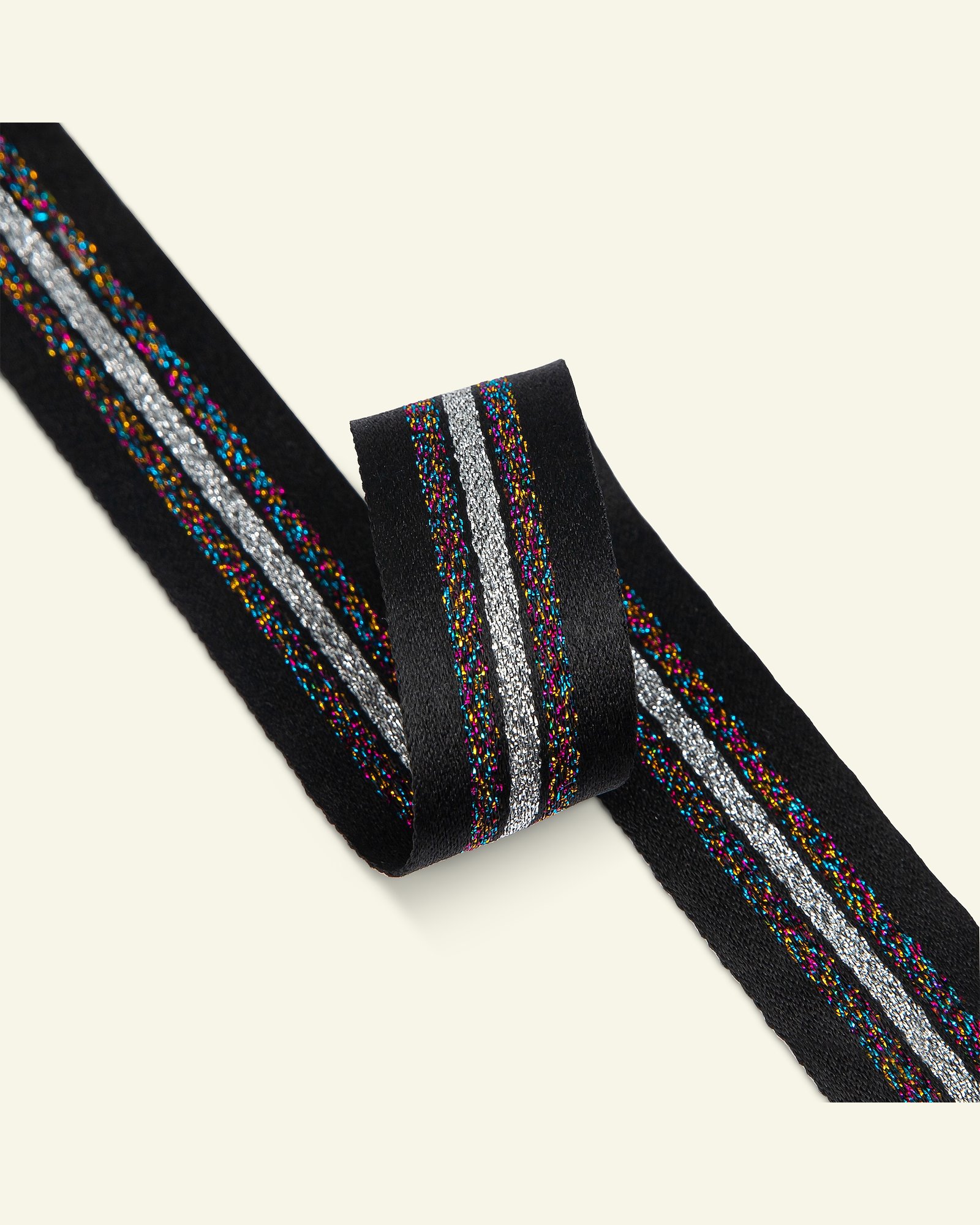 Ribbon woven 25mm bla/mul/sølv lurex 3m 21374_pack