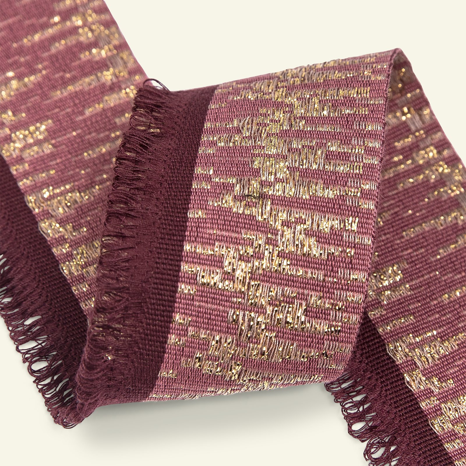 Ribbon woven w/fringe 55mm heath/gold 1m 21452_pack