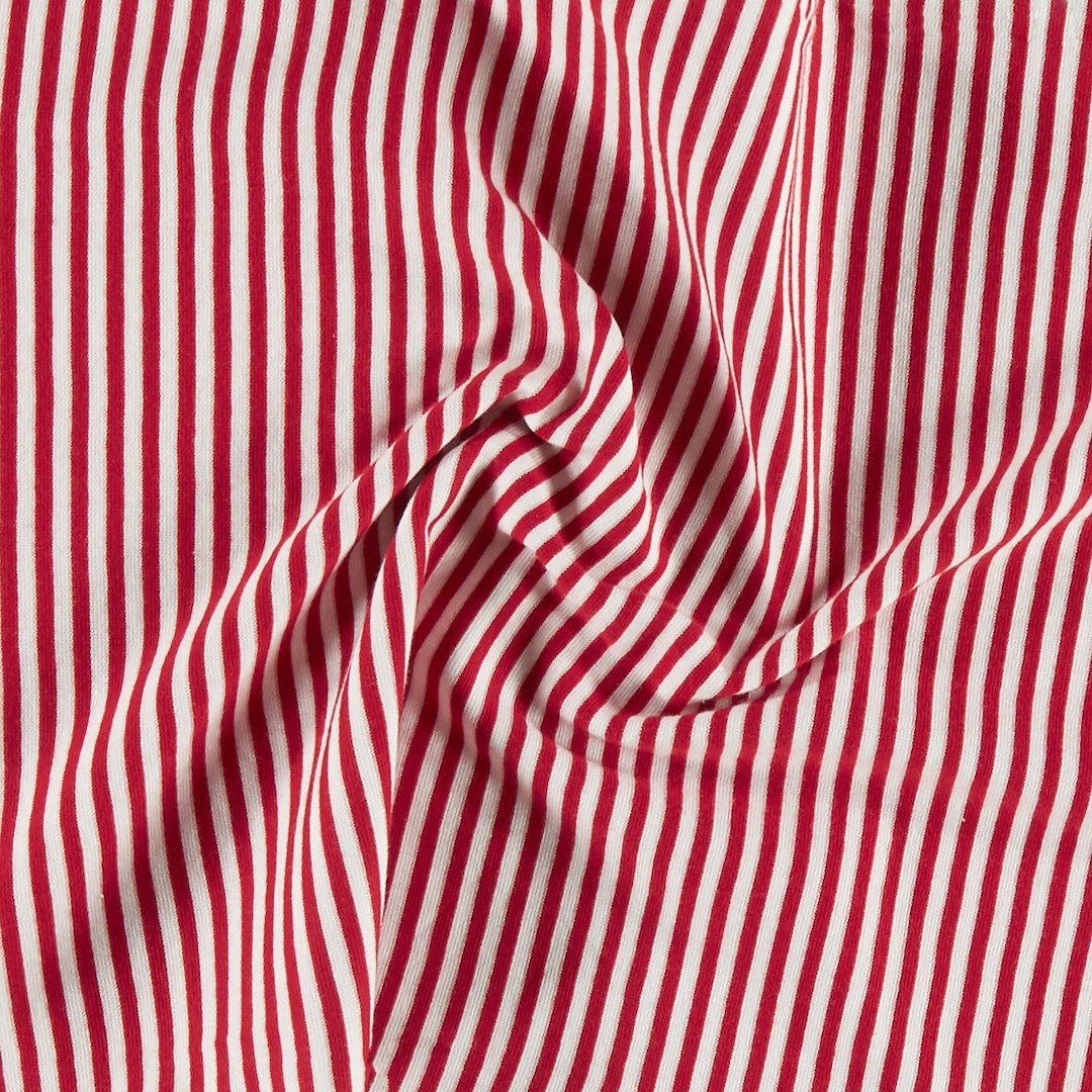 Billede af Rundstrikket rib 1x1 rød/hvid stribet