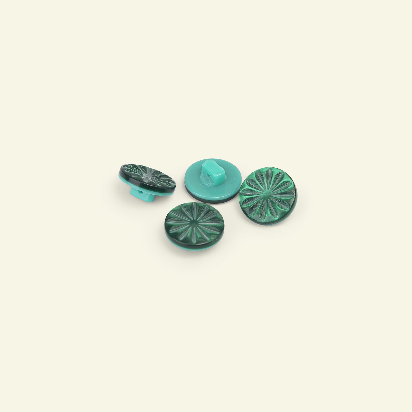 Shank button flower 15mm emerald 4pcs 33238_pack