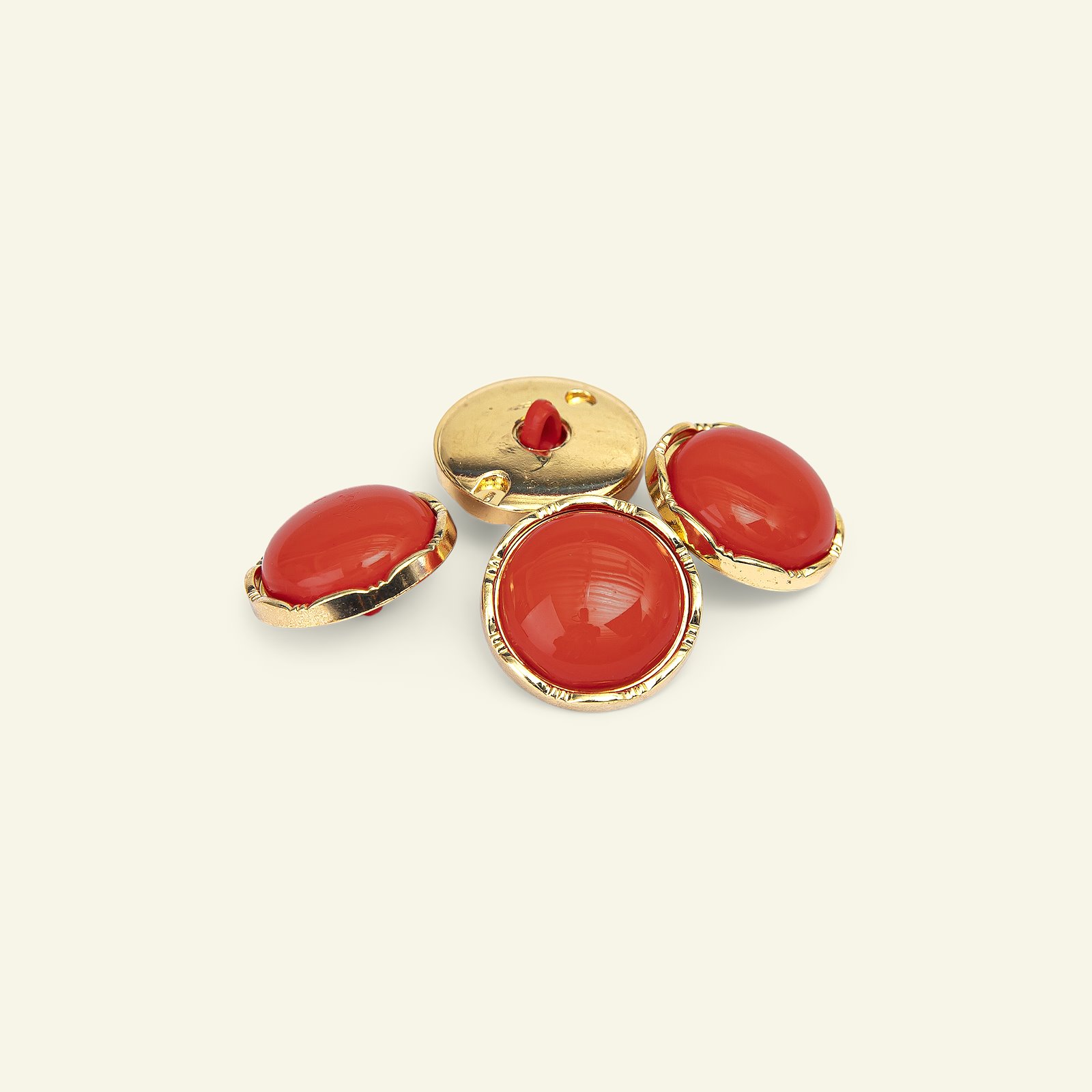 Shank button gold rim 21mm red 4pcs 33366_pack