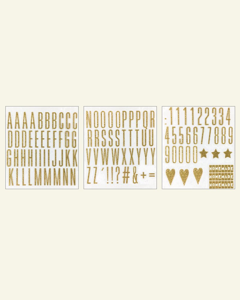 Strygeark alfabet/tal 15x17cm guld 1stk 29412_pack