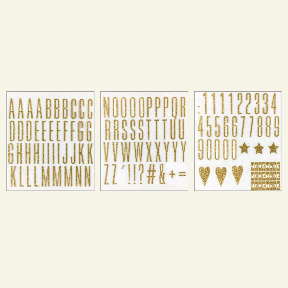 Strykeark alfabet/tall gullfrg. glitter 29412_pack