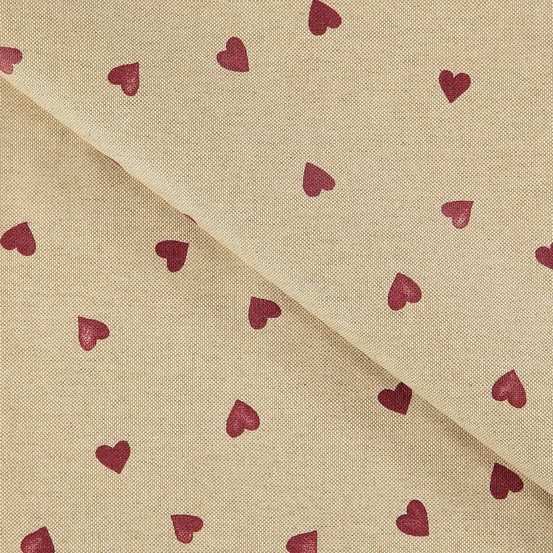 Se Tekstilvoksdug hørlook med røde hjerter hos Selfmade