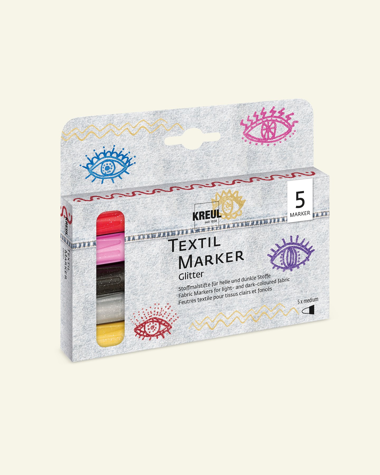Textiltusch 2-4mm Set med 5st glitter 31573_pack