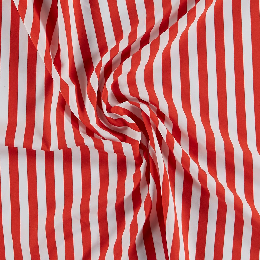 Billede af Vævet crepe med rød/hvid strib