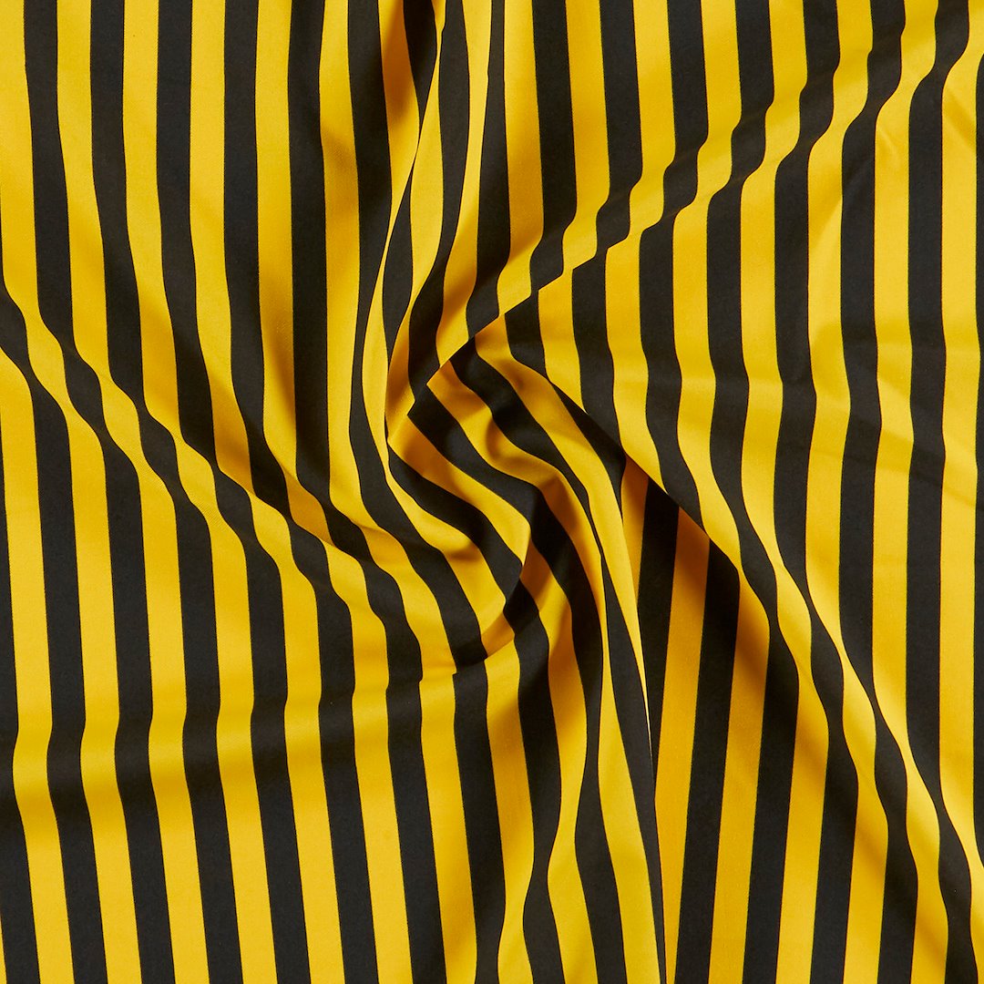 Billede af Vævet crepe med sort/gul strib