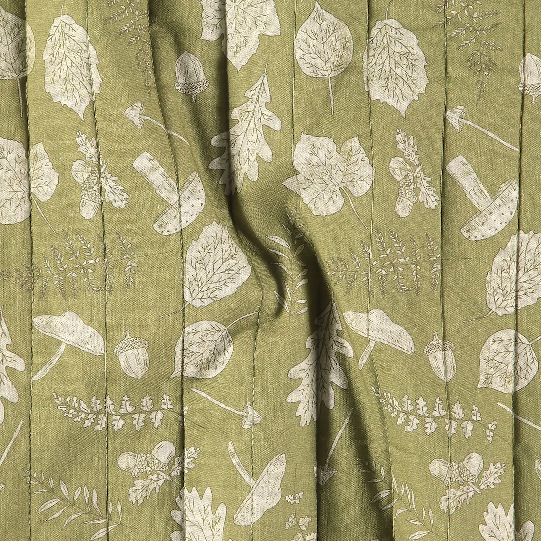 Billede af Vævet quilt oliven grøn m blade 2-sidet