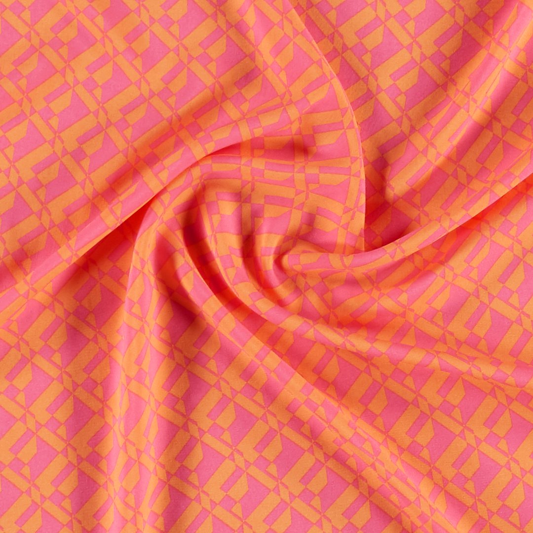 Billede af Vævet viscose pink/papaya grafisk print