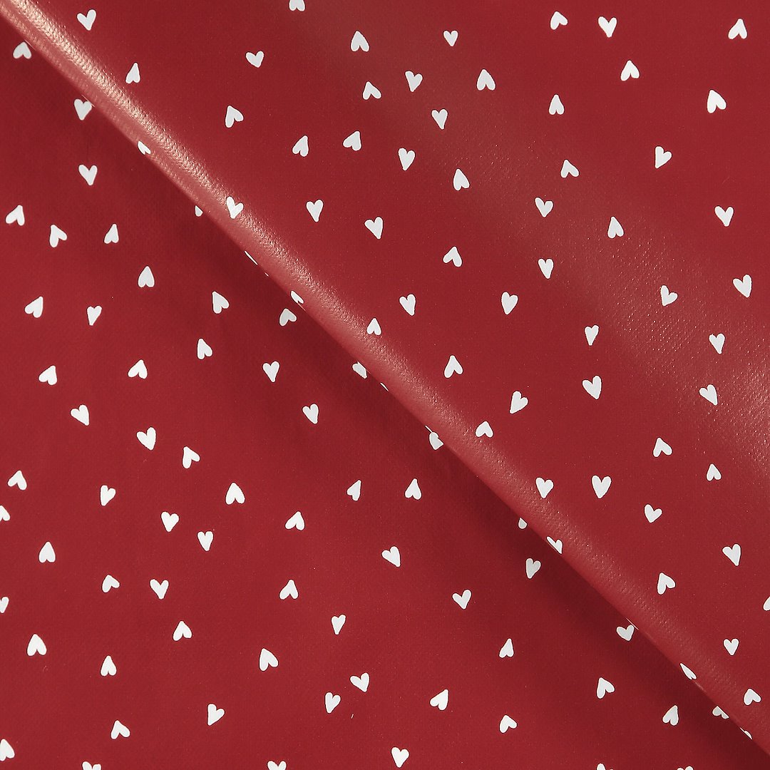 Billede af Voksdug rød med hvide hjerter