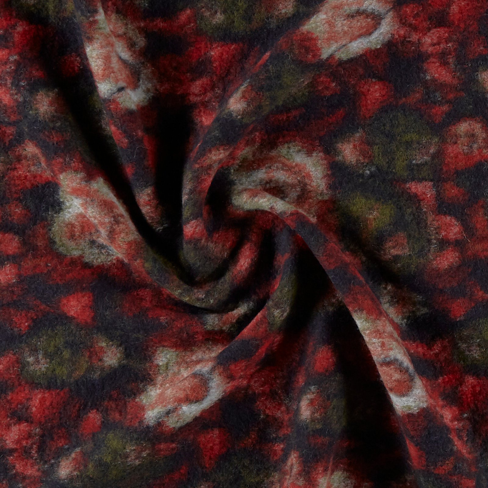 Wool felt navy w red/green/grey flowers 310388_pack