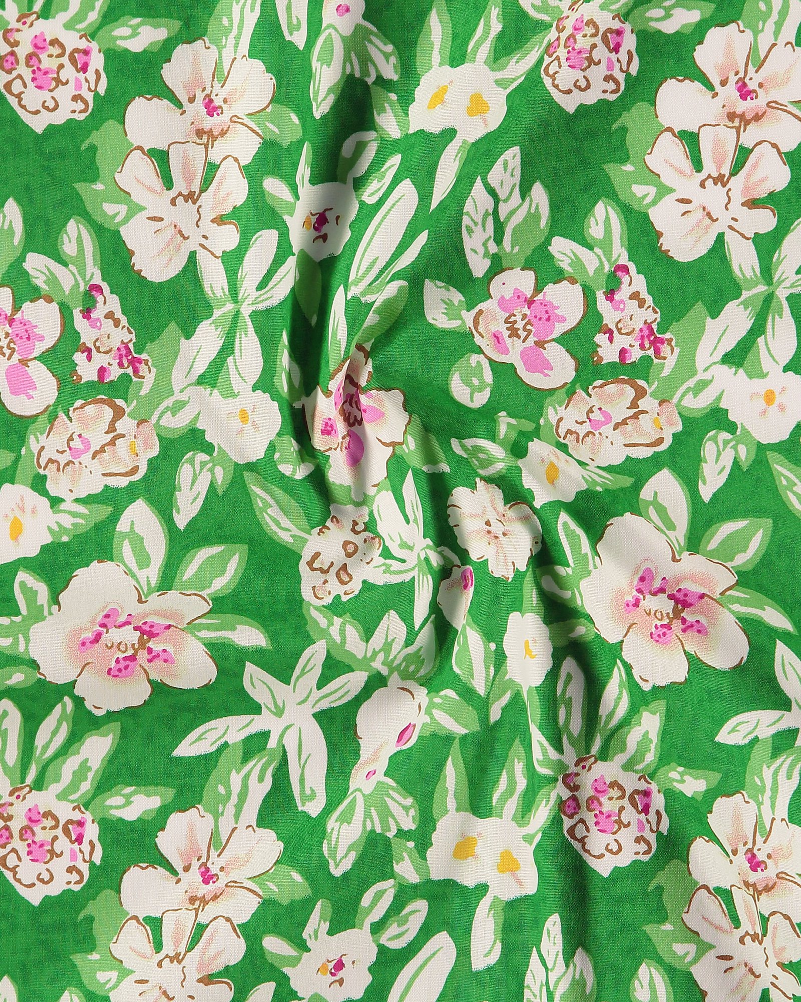 Woven cotton green with big flowers 501967_pack