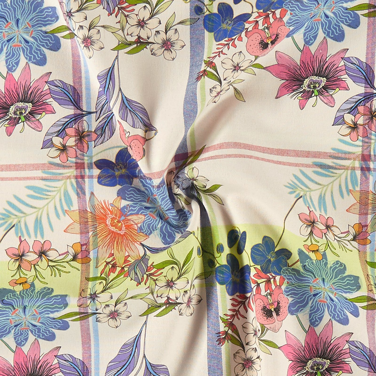 Woven cotton YD check w tropical flowers 816307_pack