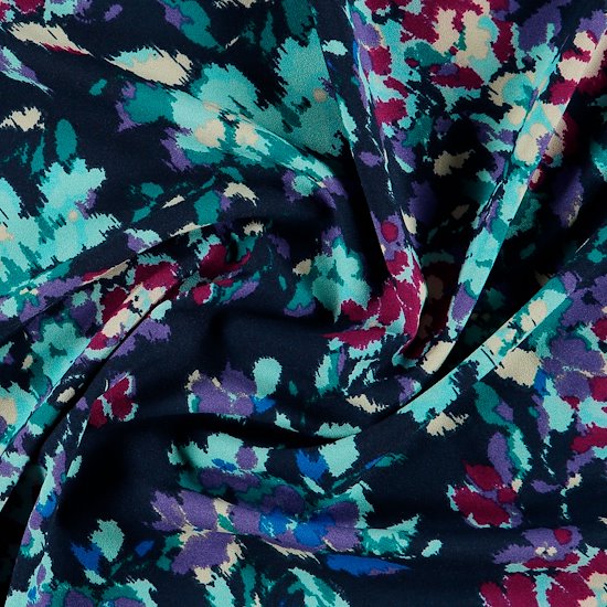 Woven crepe navy w multicolored flowers | Selfmade® (Stoff & Stil)