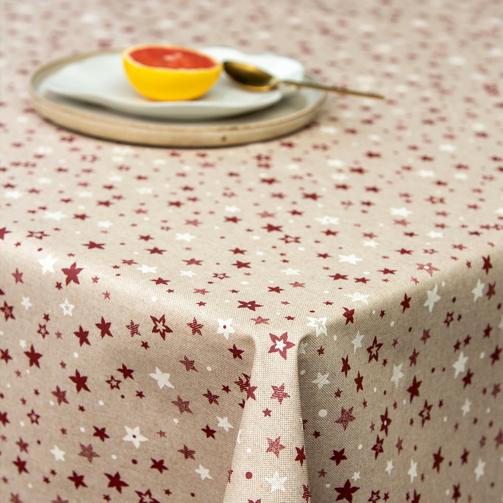 Woven oilcloth linenlook white/red stars 872324_sskit