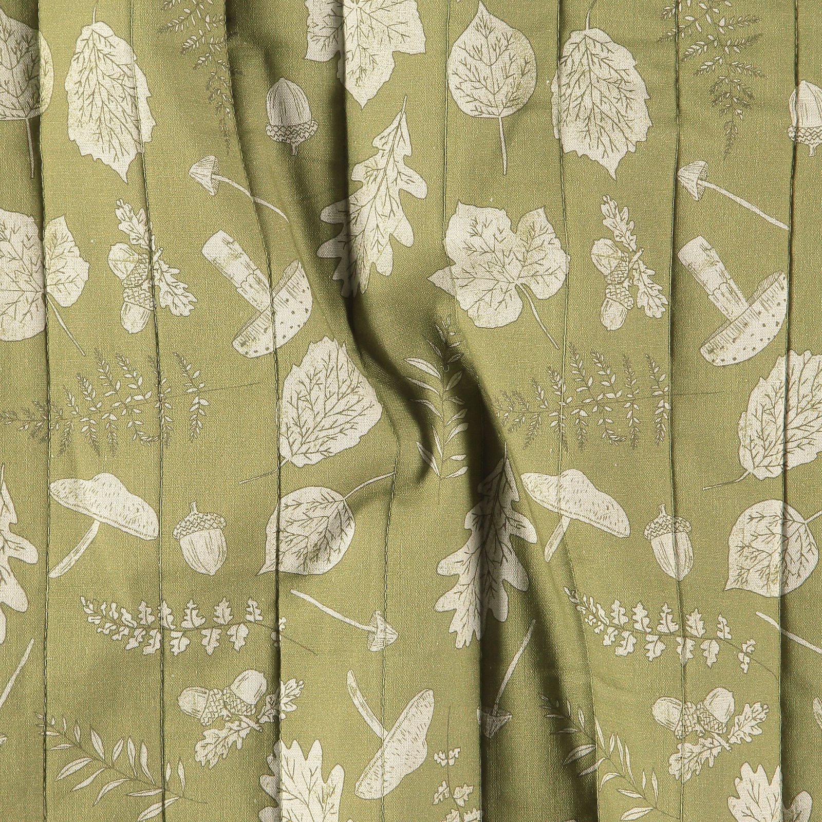 Woven quilt olive green w leafs 2-sided 920258_pack