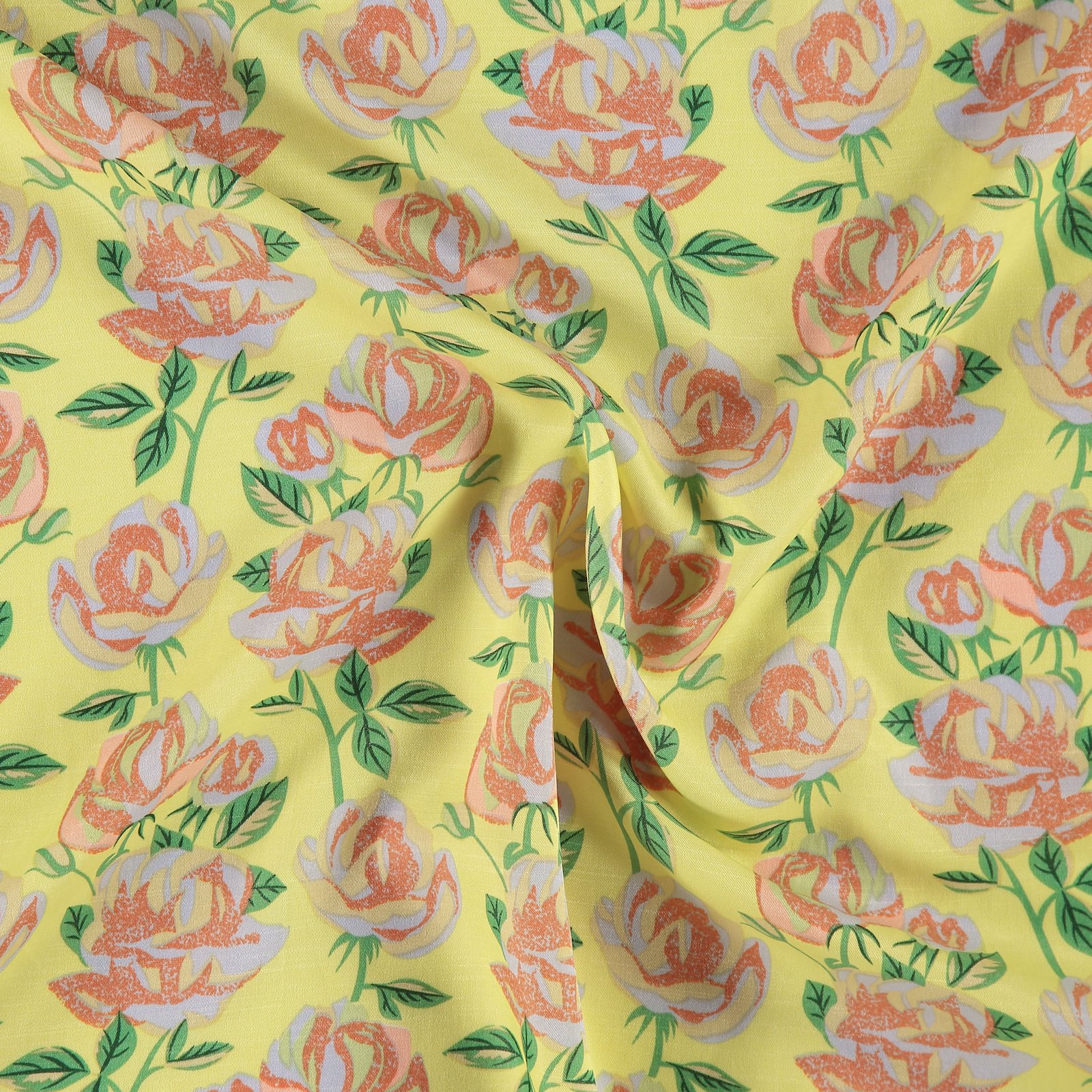 Woven soft twill yellow with flowers 521124_pack